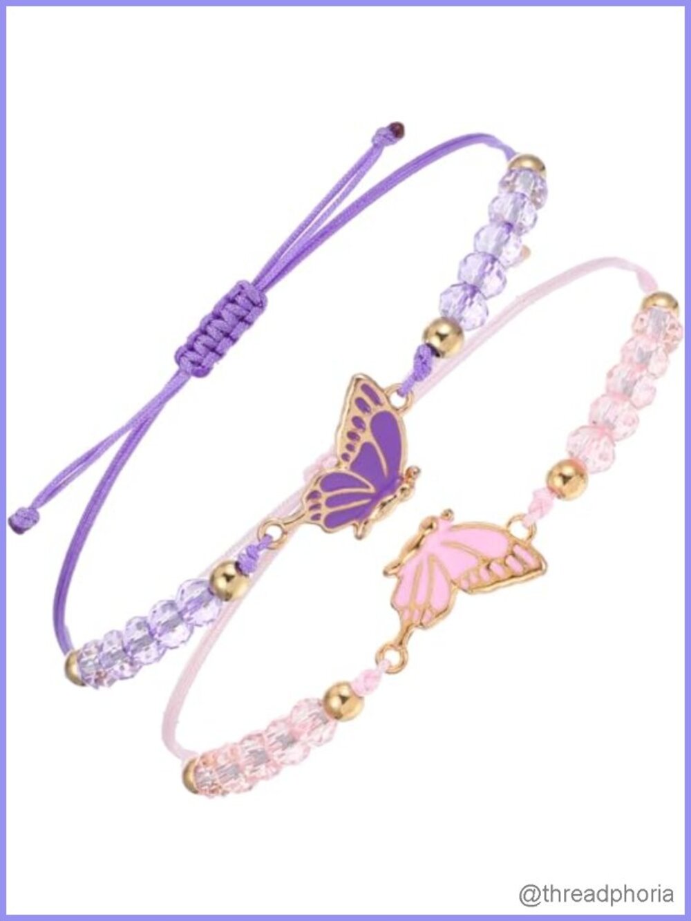 Matching Butterfly Friendship Bracelets Set, Adjustable Strand Charm Couples